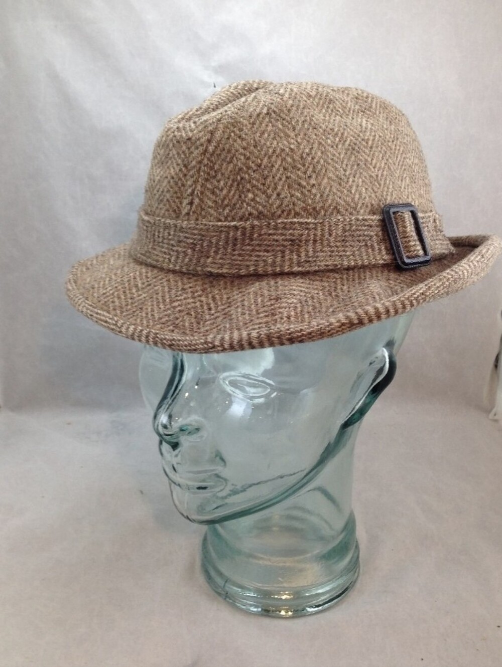 Vintage Pendleton Wool Multi Brown Herringbone Bucket Style Fedora Size 7 3/8